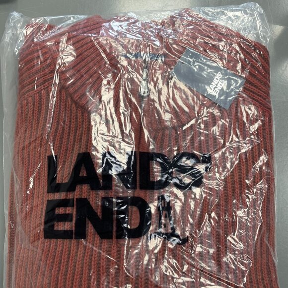 NEW Lands' End Drifter Men's L Ribbed Cotton Sweater Rust Red Mock neck -65 - Picture 2 of 13